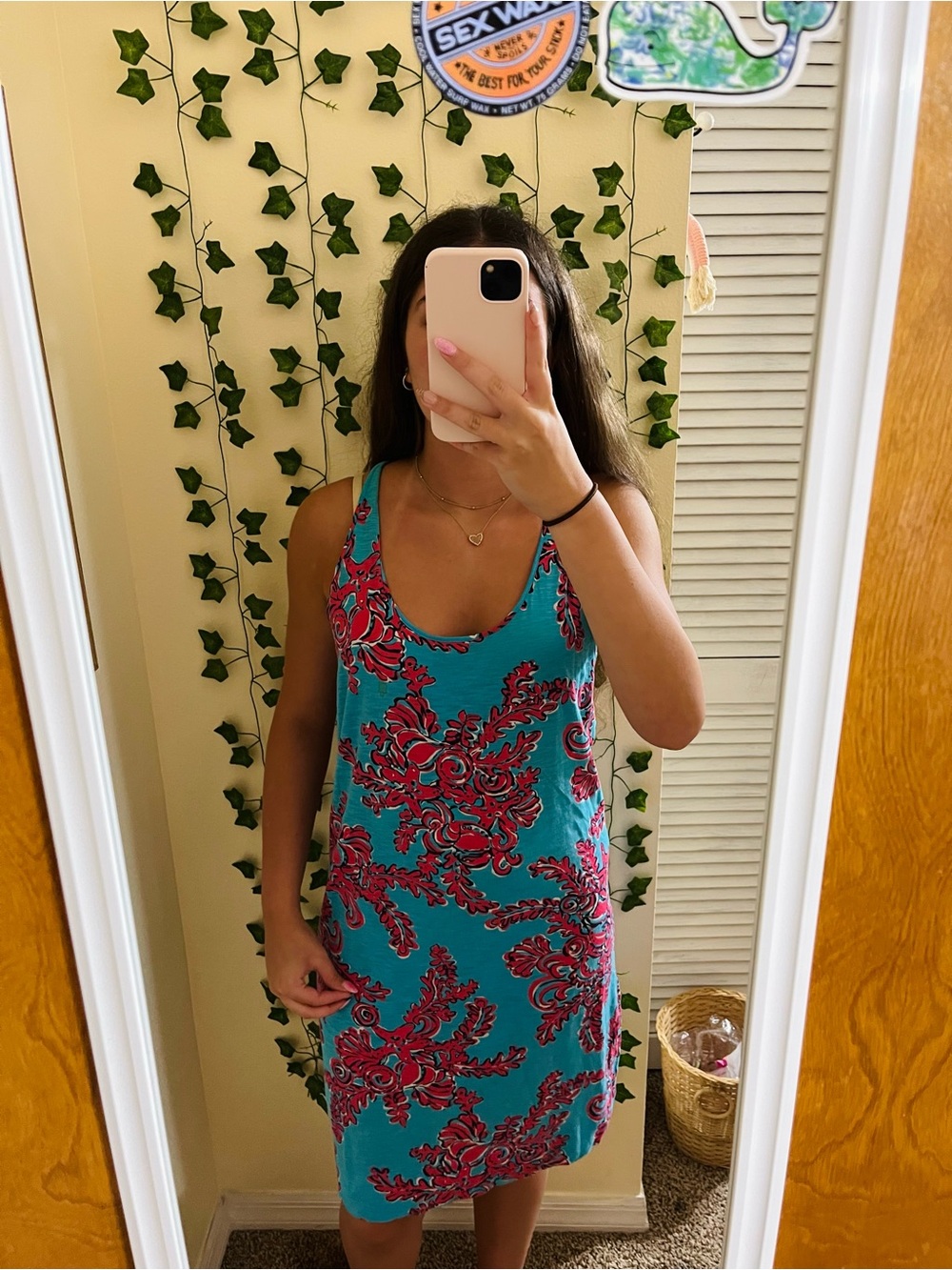 Lilly Pulitzer Turquoise Dress with Pink Floral Print